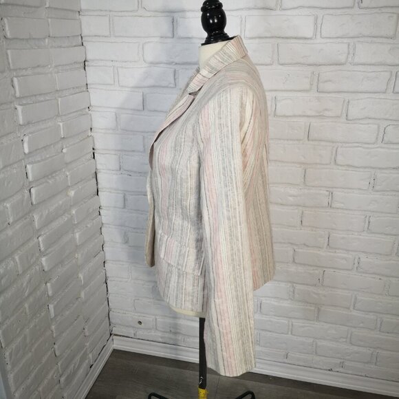 Jessica Sport Ladies Size 14 Grey Burgundy Off White Striped Lined Blazer - Picture 4 of 9
